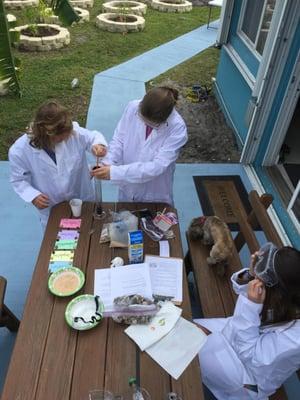 Melissa and two students wiring on a science experiment.