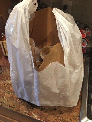 My to go bag. Loved that they double bagged it.