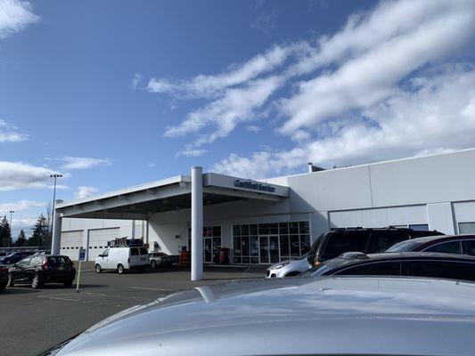 Customer entrance as viewed from customer parking.