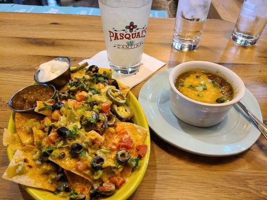 Half nachos and chili Verde cup