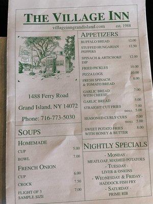 Front of menu