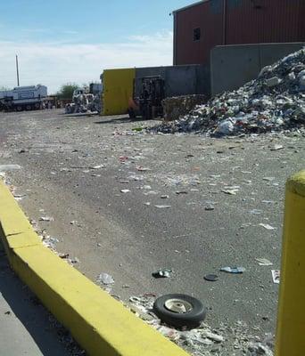 Truck waiting area fuul of broken glass