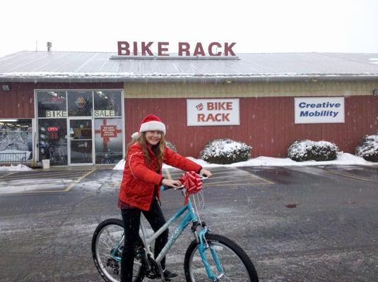 Riley in front of The Bike Rack