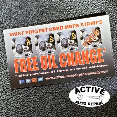 Loyalty Card. Now only 3 oil changes and get 4th Conventional Oil Change Free or $30 off Synthetic and Synthetic Blend Oil Changes