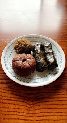 Falafel, Pumpkin Kibbeh, Vegetable Grape Leaves