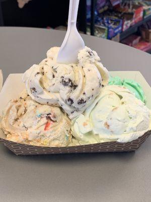 Flight of Candy Apple, Haystack, Pistachio Almond, Key Lime Pie, and Coconut Explosion