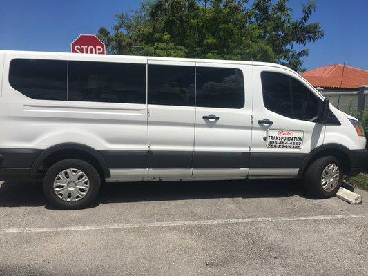 Ford Transit 2017 with A/C and 15 passengers occupancy.