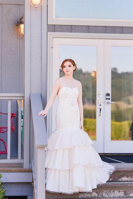 ruffled creamy hand beaded wedding dress, custom, couture