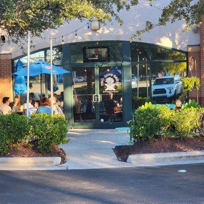 The front entrance with outside eating area