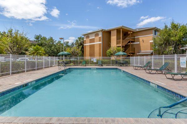 Swimming pool with lounge seating