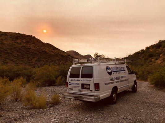 Early morning heating repair at a remote/off grid location. Taking a minute to appreciate our beautiful desert on the way there.