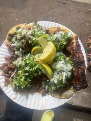 4 Carne Asada tacos & 1 Pork Rib