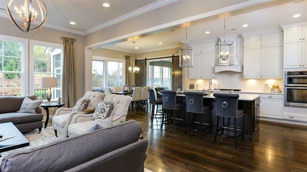 Kitchen - Family Room - Bonus Room with barn doors.