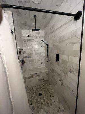 Custom Marble Tile Shower. Waiting on glass door installation.