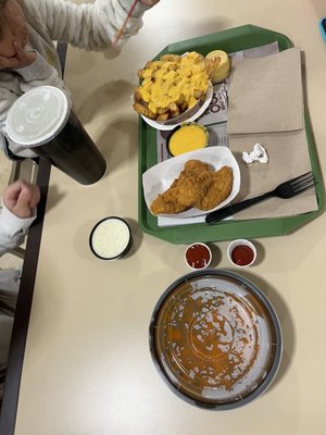 Buffalo wings, chicken tenders and cheese fries