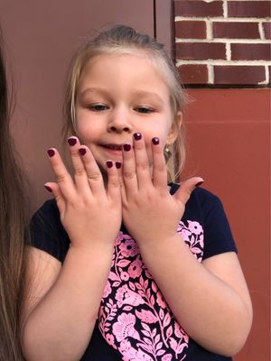 5 year old daughter - SO proud of her amazing nails done by Helen herself! (Trim, file, & Regular polish)