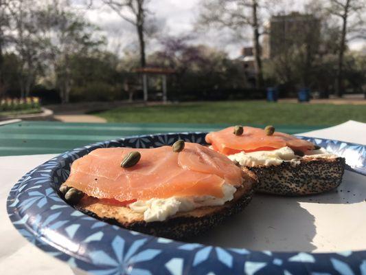 A great spot to enjoy a Spring morning with Protzel's  bagel & lox!