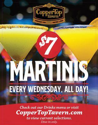 Graphic Design Service
Snapframe promoting Martini Wednesday at CopperTop Tavern.