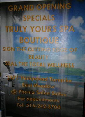 Truly Yours Spa Boutique welcome you and you to a spa experience.