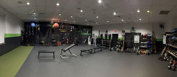 Wide view of the gym space