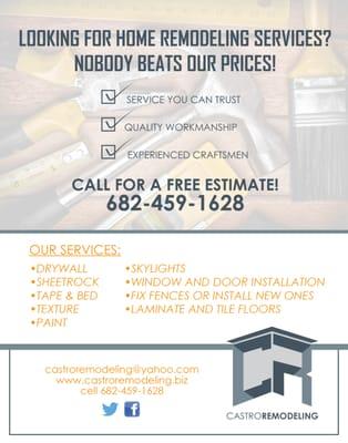 Choose Castro Remodeling for your next home project!