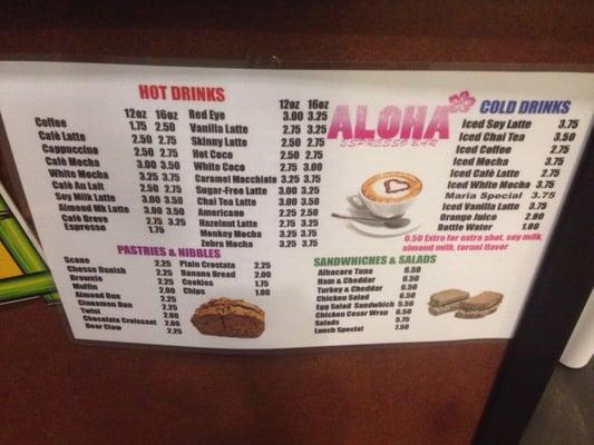 Coffee menu