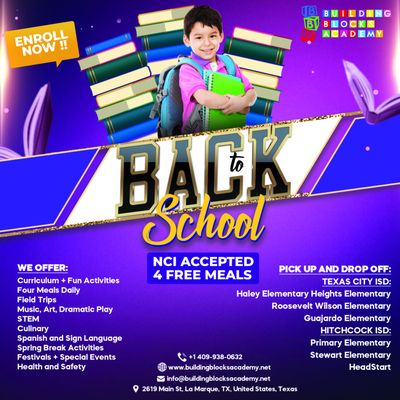 We are here if you are looking to enroll your kid at Back to school program. Building Blocks Academy LA Marque have the best learning academ