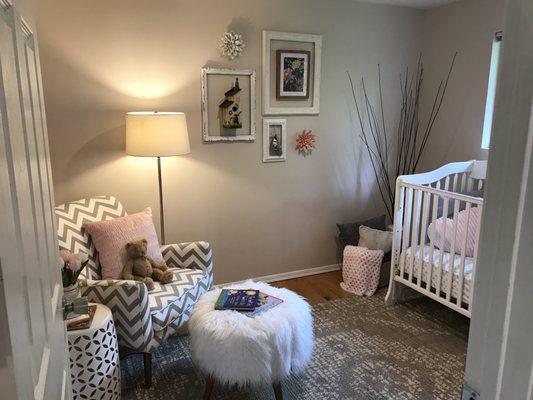 3rd room is super tiny but when you walk into it staged this way, it just felt cozy and someplace you wanted to sit and hold your baby.