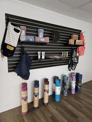 Yoga mats & towels, blocks, foam wedges, yoga bags.