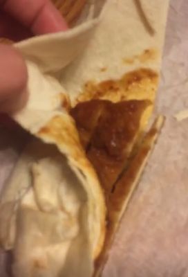 One chicken cutlet in a tortilla with BBQ sauce. What kind of wrap doesn't have anything else in it?