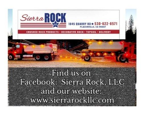 Check out our website at sierrarockllc.com and our Facebook page at Sierra Rock, LLC  We are open to the public