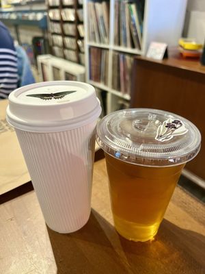 Mysterious Woman Latte and an Iced Peppermint Tea