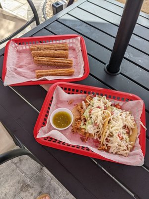 Chicken tacos and churros. Yum!