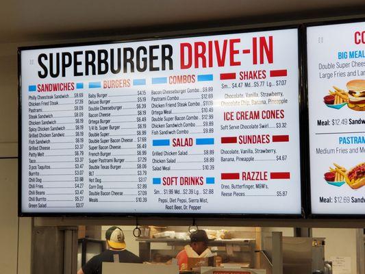 Super Burger's interior Menu Board.