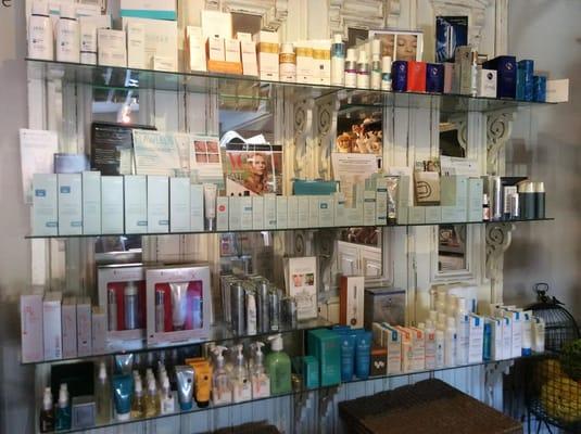 Boutique skincare products on display