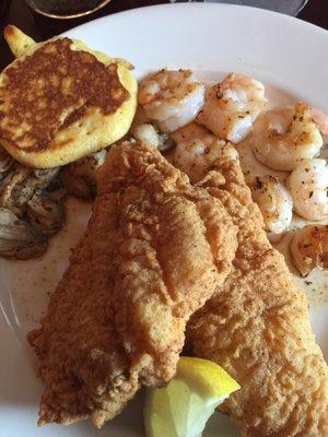 Catfish, grilled oysters, shrimp and cornbread cakes! This was excellent!