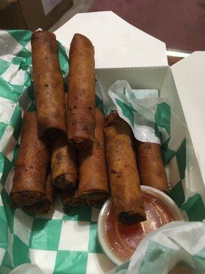 One dozen super crispy fried no taste Lumpia.