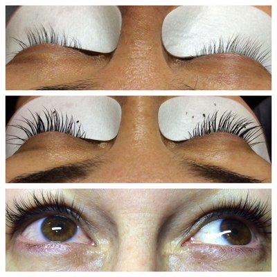 Before-durning-after lash extensions