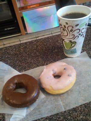 $3.39 for two donuts and coffee...cheaper than Donut Mart!