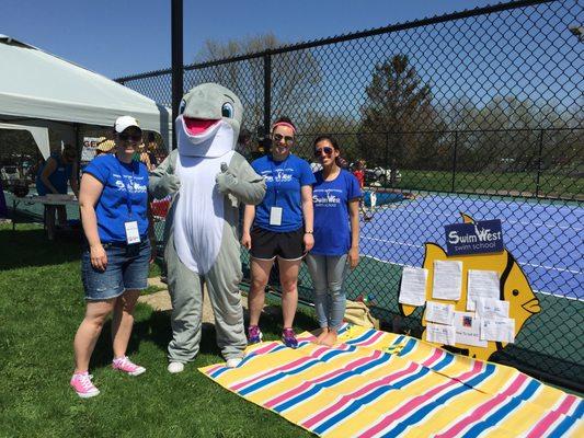 Mascot Finn with staff members at Safety Day 2018