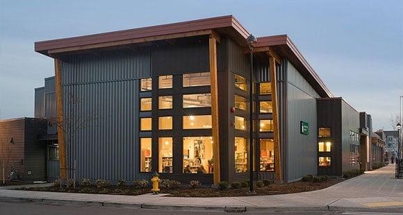 Exterior of library at sunset