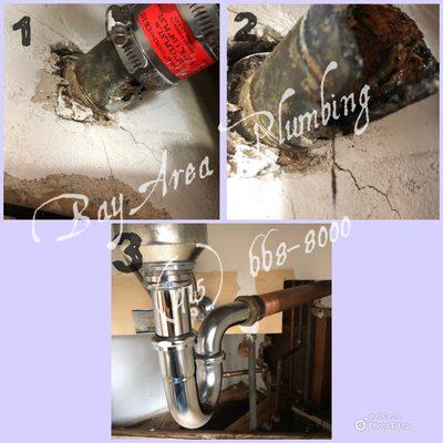 Repair and replacement broken drain pipe under the kitchen sink.