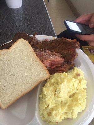 Rib plate with potato salad at Holy Smoke BBQ