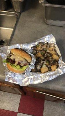 Pastrami Jack Cheeseburger with Philly Cheesesteak Tots