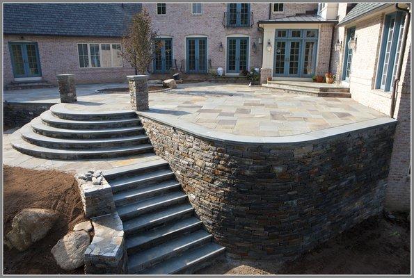 Stone Wall, Steps, Blue Stone Patio and Landscaping