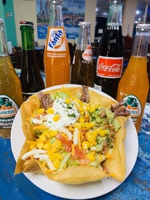 Shredded beef taco salad!  Everything you want in a taco salad