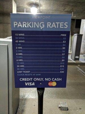 Parking rates. Juniper entrance.