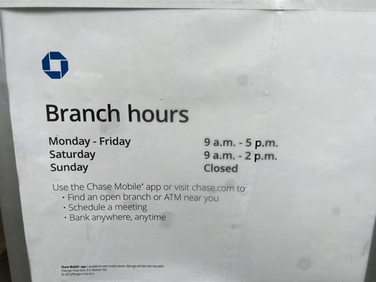 This branch's hours Sept 2022