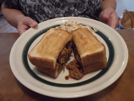 pulled pork BBQ on buttered Texas toast