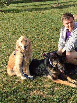 Bodie working with a very leash reactive Dexter, they are best buddies now!